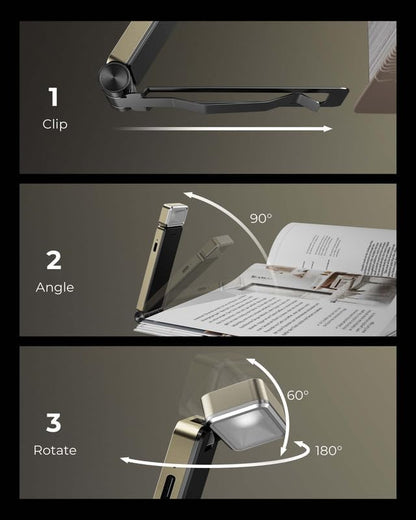 86lux Book Light, Rechargeable Reading Lights for Books in Bed, Ultralight Clip-on LED Bookmark Lamp with 5 Amber Colors & Stepless Dimming for Night Reading for Book Lovers, Kids, Deep Brass