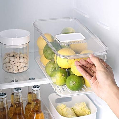 Fridge Produce Saver Food Storage Bin Containers, Stackable Refrigerator Freezer Organizer Fresh Keeper Container with Vented Lids, 3 Pack