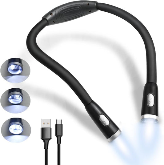 Neck Reading Light, Rechargeable Book Light for Reading in Bed, Hands Free, 360° Flexible Arms, Neck Light for Reading, Knitting, Camping, Repairing