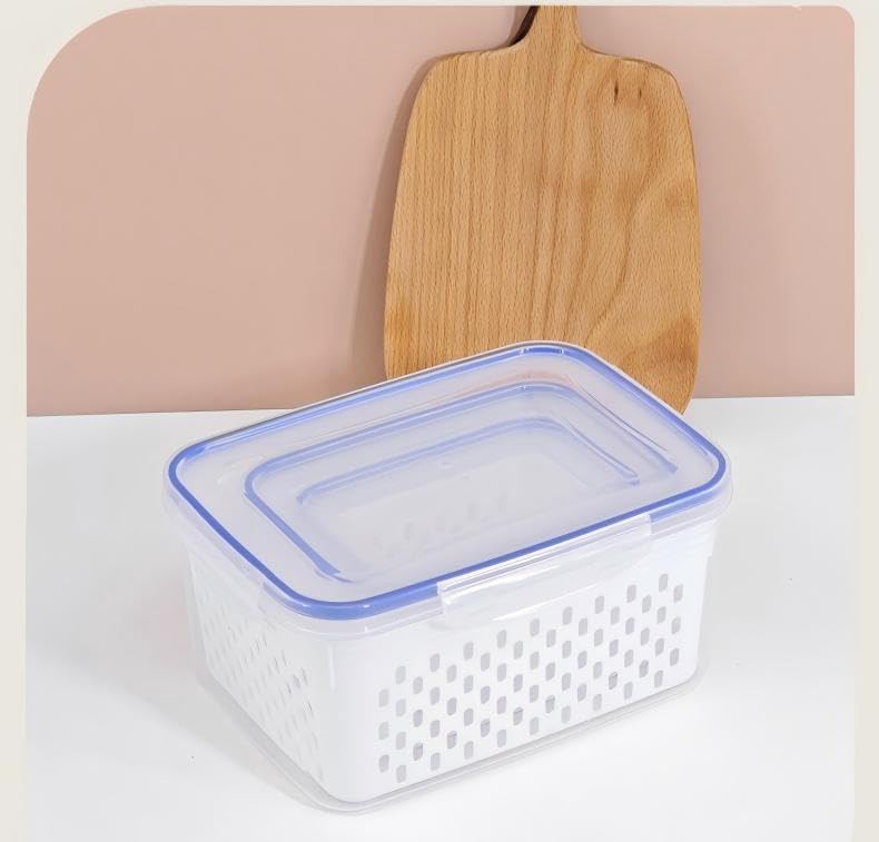 3-Pack Fresh Fruit Storage Containers for Fridge with Strainer & Drain Lid | Produce Keeper with Removable Colander, BPA-Free Plastic Crisper for Berries Vegetables Nuts, Fresh