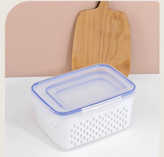 3-Pack Fresh Fruit Storage Containers for Fridge with Strainer & Drain Lid | Produce Keeper with Removable Colander, BPA-Free Plastic Crisper for Berries Vegetables Nuts, Fresh