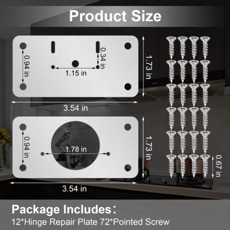 12-Pack Cabinet Hinge Repair Kit - Hinge Fixing Plates for Kitchen, Cupboard, Locker, Cabinet Doors