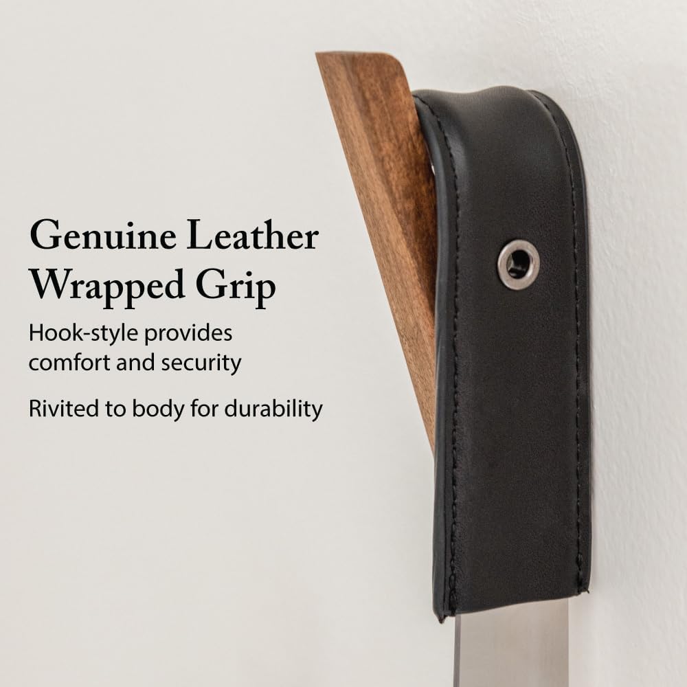 FootFitter 1.8mm Extra Thick Stainless Steel Long Shoe Horn Heavy‑Duty | Reinforced Stainless Steel Design with Leather Grip Handle for Powerful Heel Control, Extended Comfort & Daily Stability