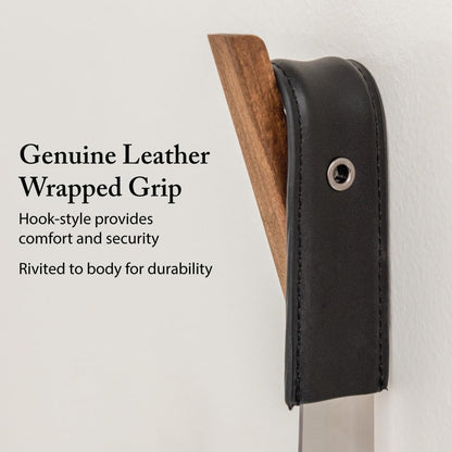 FootFitter 1.8mm Extra Thick Stainless Steel Long Shoe Horn Heavy‑Duty | Reinforced Stainless Steel Design with Leather Grip Handle for Powerful Heel Control, Extended Comfort & Daily Stability