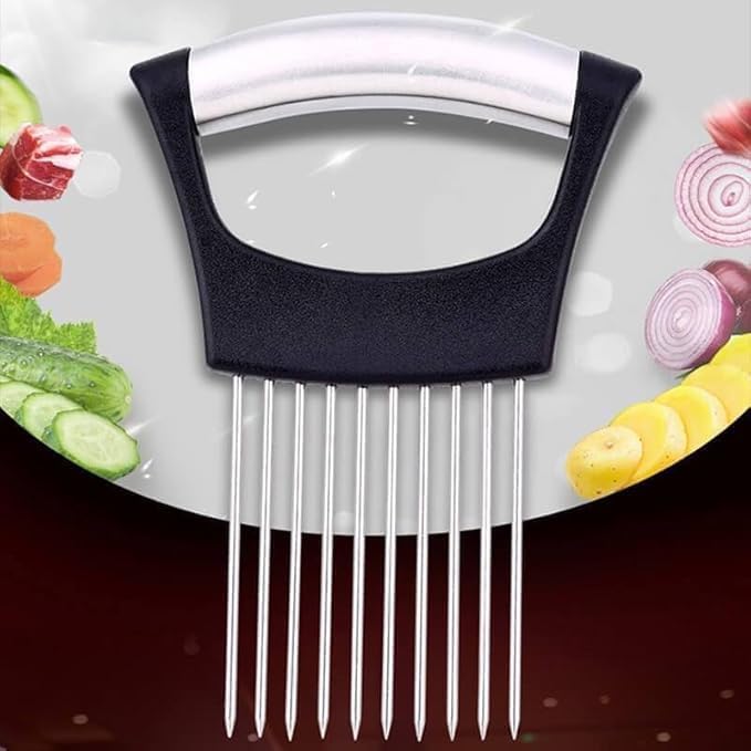 Onion Holder Slicer with Stainless Steel Blades, Vegetable Chopper for Tomato, Potato, Avocado, Lemon, Food Cutting Assistant Tool