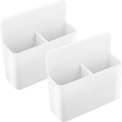 MoKo Magnetic Pen Holder, Pencil Accessories Whiteboard Organizer, White | Magnetic dry erase marker holder has two compartments and an ABS body for whiteboards, refrigerators and lockers.