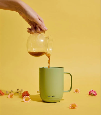 Ember Temperature Control 14oz Smart Mug 2, App-Controlled and Rechargeable Heated Coffee Cup Warmer with Intelligent LED Display, Sage Green.