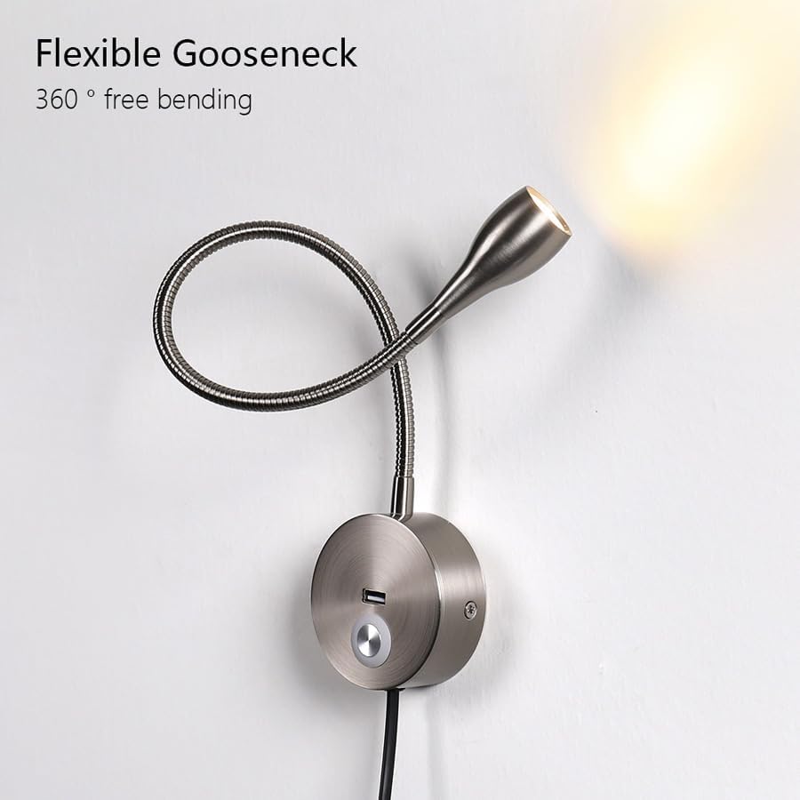 LED Reading Lamp 3W Warm White 3000K for Reading Books Black Plug Cord 2PCS (RS032)