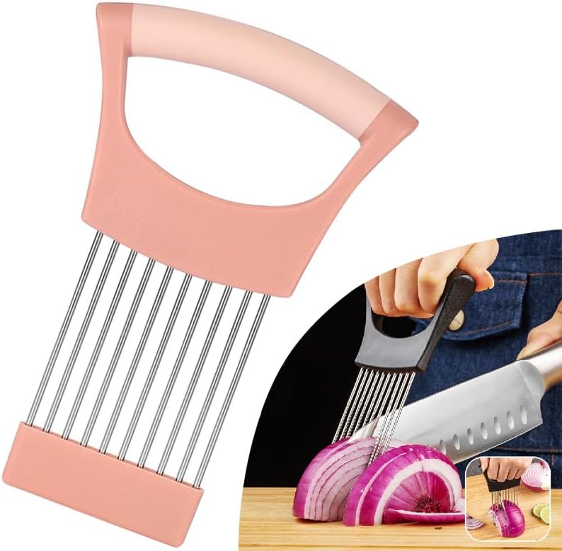 Onion Holder for Slicing, Lemon Slicer Cutter, Food Vegetable Chopper Assistant Tool for Meat, Potato and Tomato (Red, 1PCS)