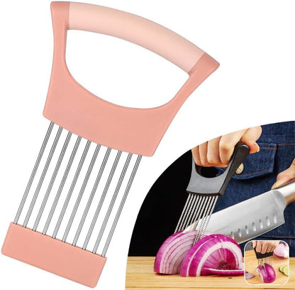 Onion Holder for Slicing, Lemon Slicer Cutter, Food Vegetable Chopper Assistant Tool for Meat, Potato and Tomato (Red, 1PCS)