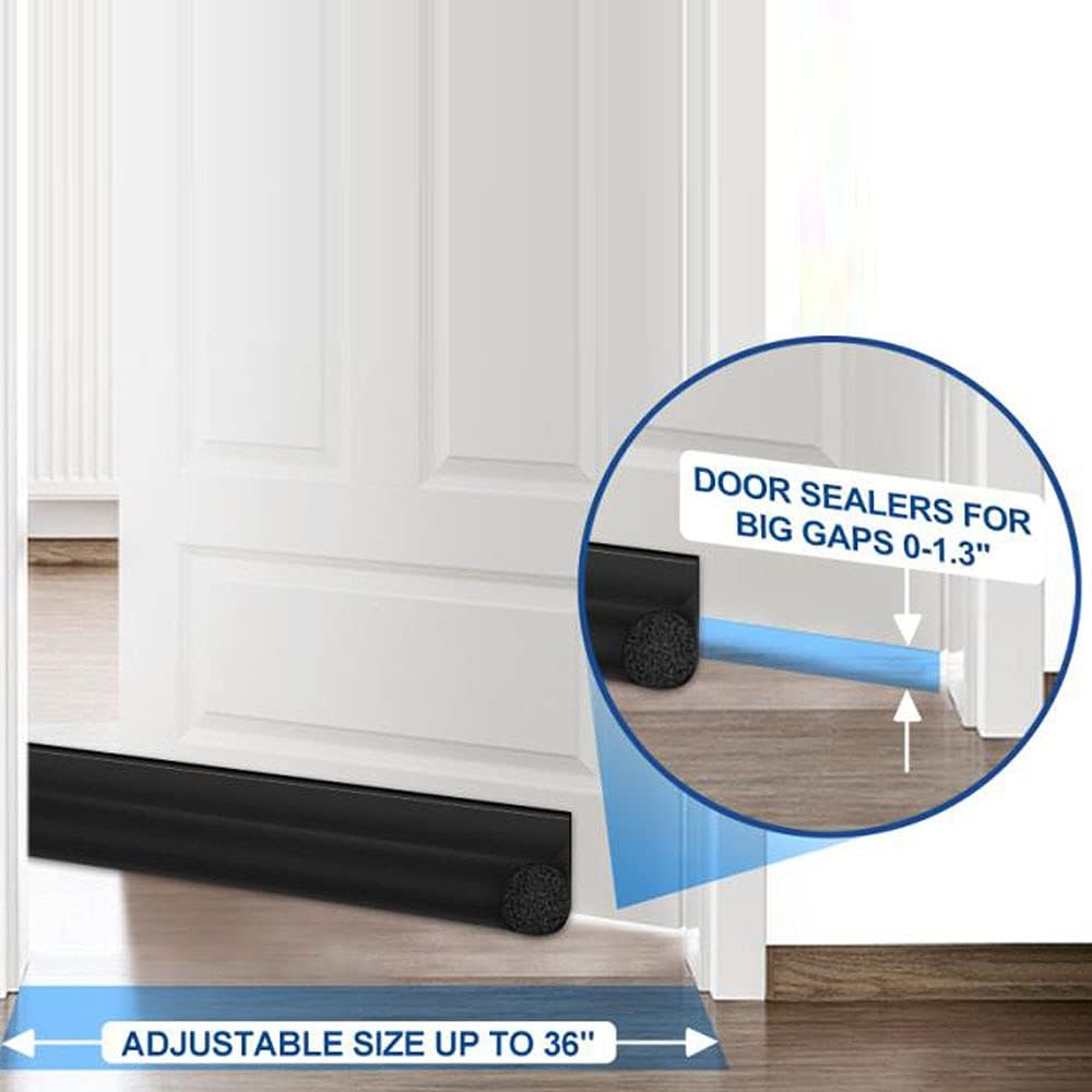 MAXTID Door Draft Stopper 36 Inch Black Adjustable Door Draft Blocker Front Door Draft Guard for Bottom of Doors Weather Stripping Door Seal Strip