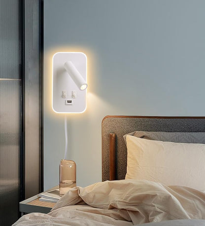 Wall Mounted LED Reading Light for Bed Headboard, Bedside Wall Sconces USB Charging, Night Light for Bedroom, Ambient Lighting Wall Mounted Sconce for Bedroom, Plug-in or Hardwired, Black