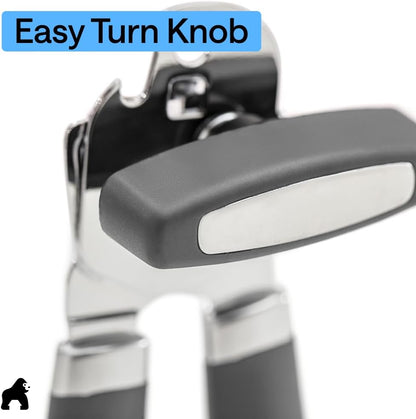 GORILLA GRIP Original Model Stainless Steel Smooth Edge Manual Can Opener and Bottle Openers, US Designed, Comfortable Handle, Oversized Handheld Turn Knob, Multifunctional Kitchen Tool, Gray