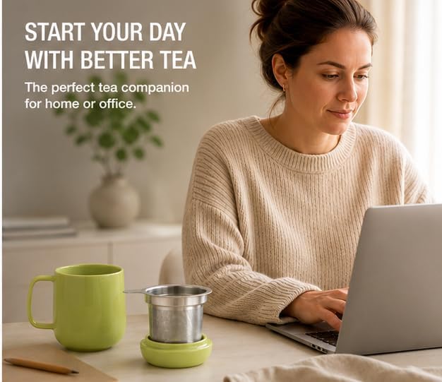 Tealyra - Sumo Porcelain Loose Tea Steeping Mug - 15oz/450 ml Ceramic Tea Cup with Infuser and Lid/Coaster - Extra Fine Stainless Steel Infusion Strainer - For Home or Office - Yellow