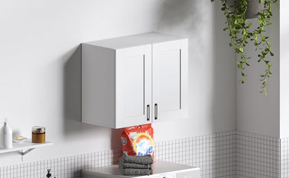 White Laundry Room Cabinets and Storage with 4 Doors and Utility Adjustable Shelf，Gabinetes Para Cocina Cupboard Kitchen Organizers and Storage Pantry Wall Mounted 12.4"D x 47.2"W x 19.7"H