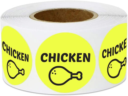 600 Chicken Stickers, 1 Inch Round Chicken Food Labels Meat Stickers Deli Pantry Catering Food Truck Grocery Store Menu Meal Choice Sticker Meat Package Food Labeling, Yellow - 2 Rolls of 300 Labels