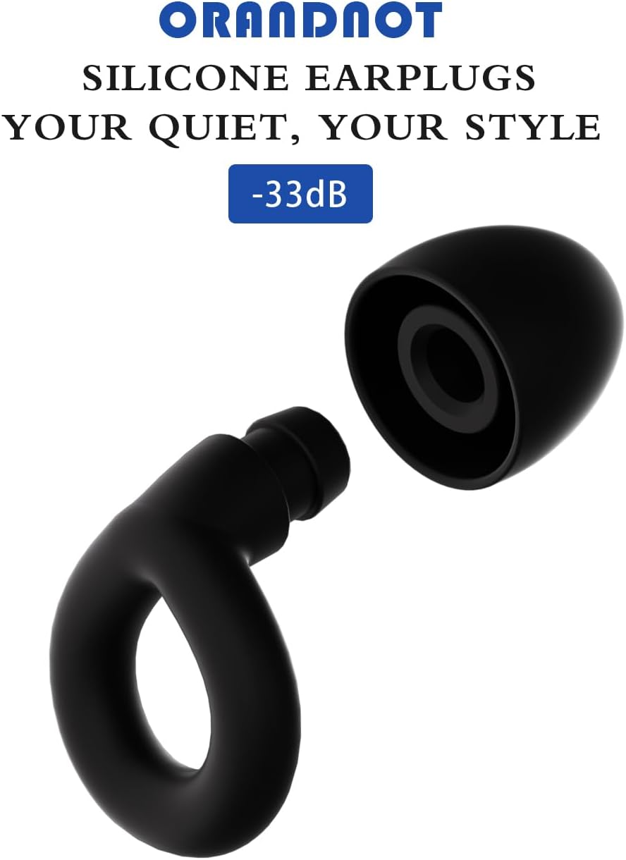 Silicone Ear Plugs for Noise Reduction, Reusable Ear Plugs for Sleeping Noise Cancelling, Concerts, Motorcycle, Travel & Hearing Protection NRR 33dB - 8 Ear Tips in XS/S/M/L, Black