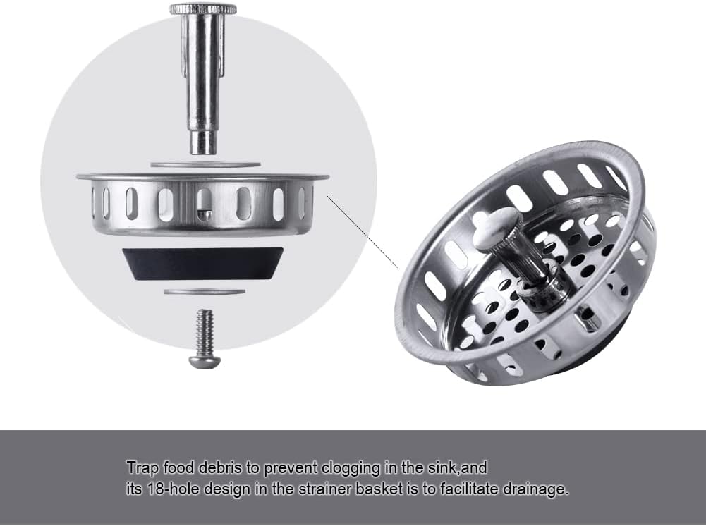 Stainless Steel Kitchen Sink Basket Strainer Replacement for US Standard Drains (3-1/2 Inch), Stainless Steel Body W/Large Neoprene Seal 1 Pack