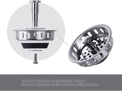 Stainless Steel Kitchen Sink Basket Strainer Replacement for US Standard Drains (3-1/2 Inch), Stainless Steel Body W/Large Neoprene Seal 1 Pack