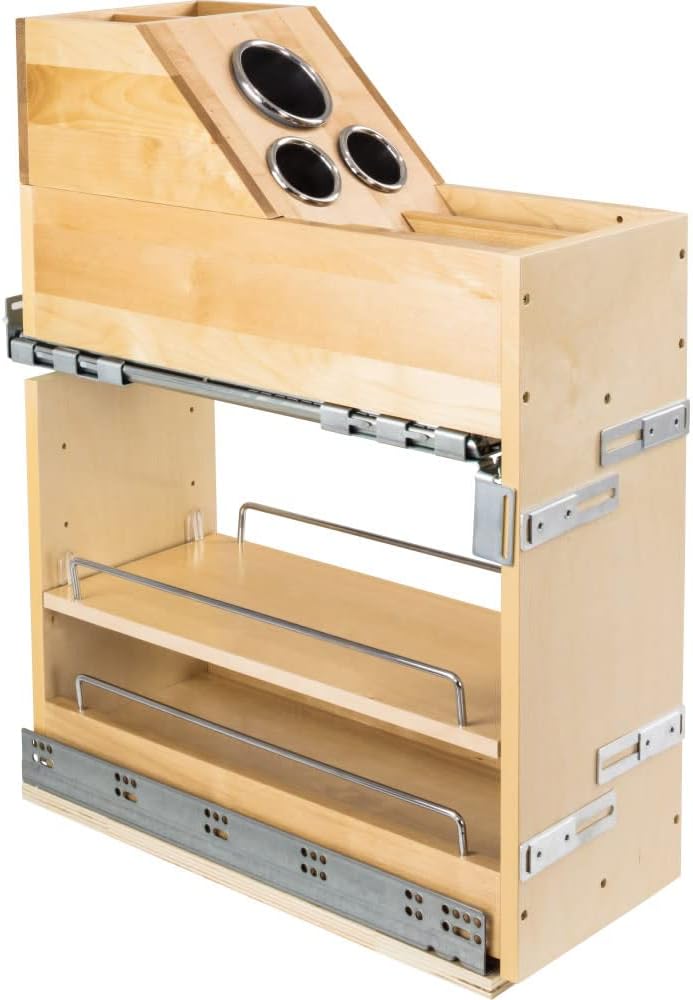 Hardware Resources VBPO-G01 8" Vanity Cabinet Organizer Insert with 5 Compartments for Grooming, Curling Iron, Hair Dryer - for 8" Wide Organizer - Natural White Birch