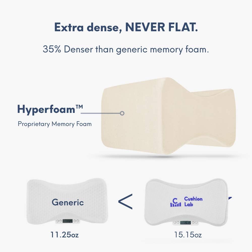 C CUSHION LAB Extra Support Orthopedic Knee Pillow for Side Sleepers - Healthy Alignment Leg Pillow for Sleeping - Hip, Pregnancy, Sciatica, & Back Pain Relief - Memory Foam Contour Wedge - Large Size
