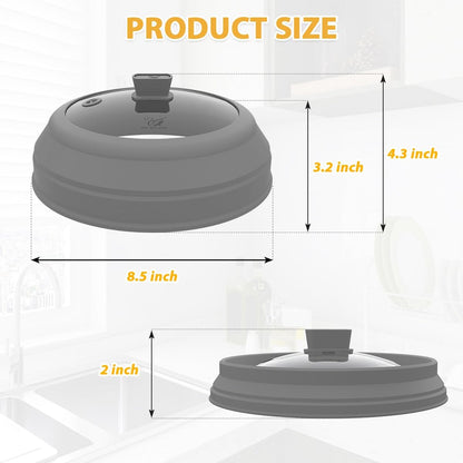 Microwave Splatter Cover Glass Splatter Guard Lid with Collapsible Silicone for Food Pot Cover Plate Cover 10.8 inch Black