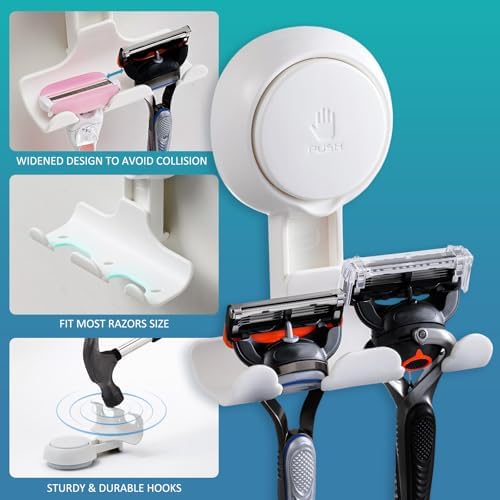 TAILI No Drill Powerful Suction Cup Razor Holder for Shower 2 Pack, Black | Waterproof, Towel, Loofah, Shaver Holder for Shower Wall, Powerful Suction Cup Hooks for Bathroom, Easy to Install and Reuse