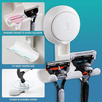 TAILI No Drill Powerful Suction Cup Razor Holder for Shower 2 Pack, Black | Waterproof, Towel, Loofah, Shaver Holder for Shower Wall, Powerful Suction Cup Hooks for Bathroom, Easy to Install and Reuse