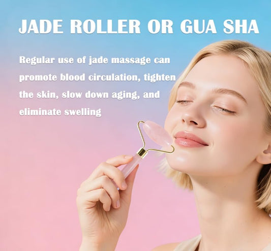 Jade Roller Gua Sha Tools - Nature Gua Sha Facial Tool Skin Tightening Face Massager Anti-Aging Jade Face Roller Puffiness Reducing Guasha Stone for Women Men（Green）
