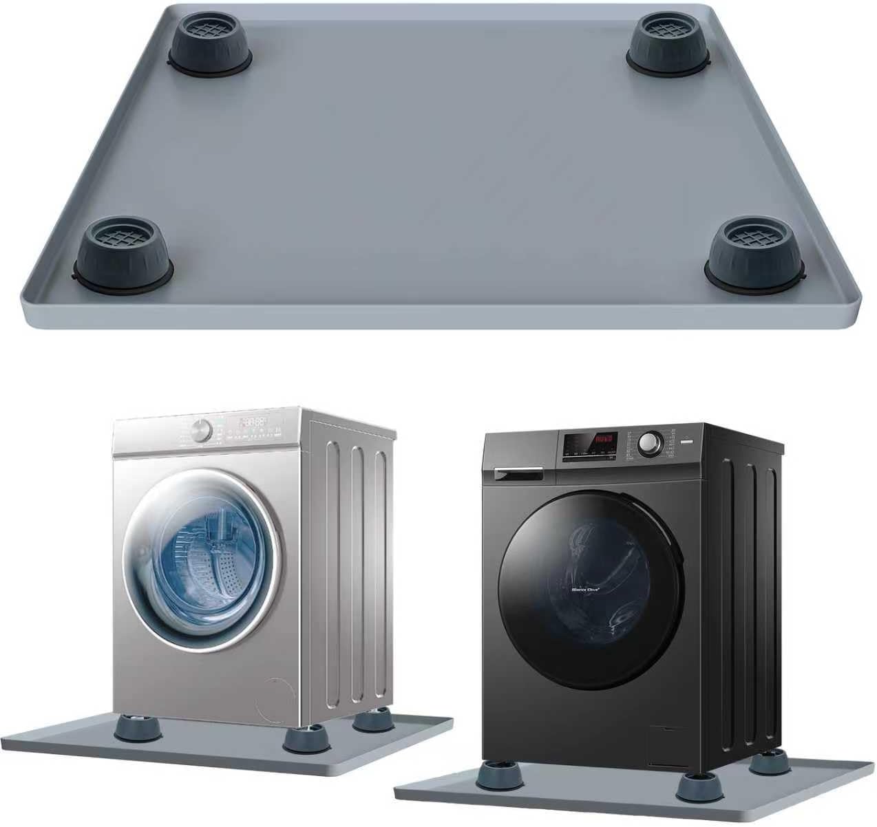 Washing Machine Drain Pan, 27x27 Inch Silicone Mat with Raised Edge | Waterproof Leak Protector Tray for Under Washer and Dryer, Anti-Slip and Foldable Laundry Room Mat