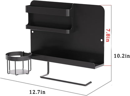 Bedside Shelf for Bed, Metal Floating Nightstand Wall Organizer, No Drill Dorm Room Essentials, Heavy Duty Caddy with Cup Holder & Charging Station for Bunk Bed, Loft, Remote - Matte Black