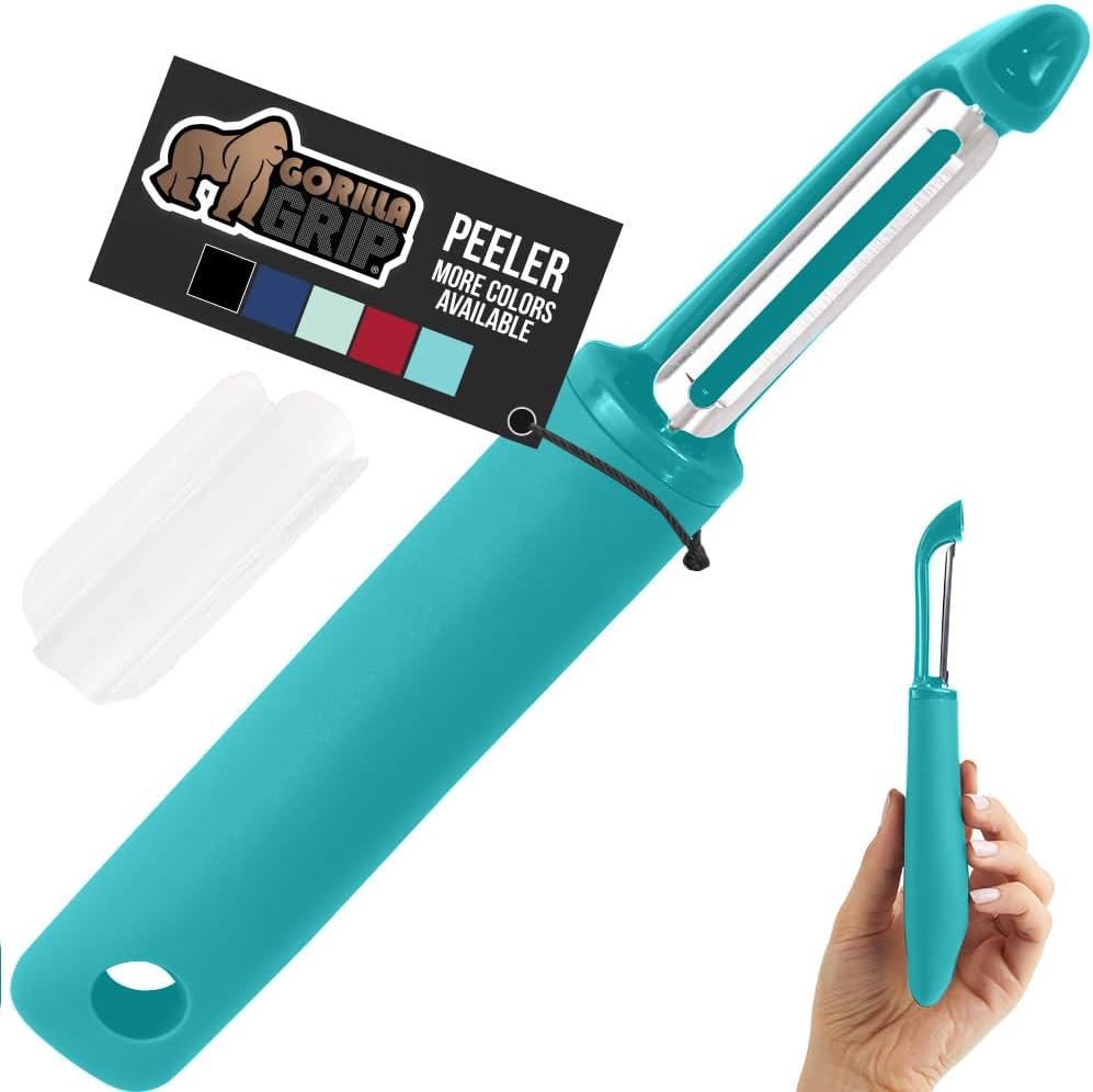 GORILLA GRIP® Patented BPA-Free Vegetable Peeler, Extra Sharp Swivel Stainless Steel Blades with Guard, Comfortable Soft Handle, Easily Peel Carrots or Fruit, Potato Eye Remover, Dishwasher Safe, Mint