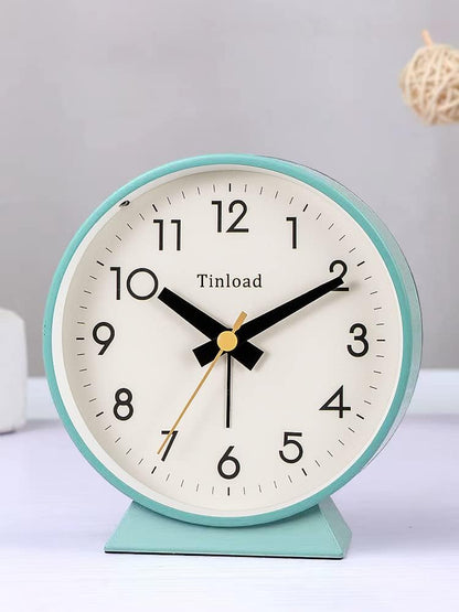 Tinload 4.5" Battery Operated Analog Alarm Clock, Small Silent Bedside Desk Clock with Night Light, Blue