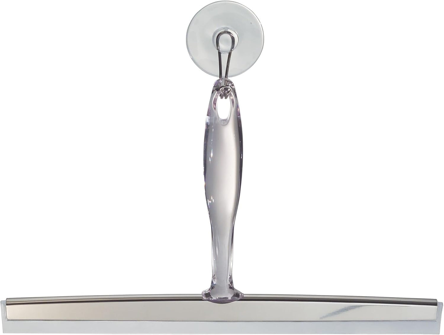 iDesign Zia Metal and Plastic Bathroom Squeegee for Shower, Glass Doors, Floors, Mirrors, with Suction Hook Holder , 12 Inches, Clear and Stainless Steel | Wall Hook Included