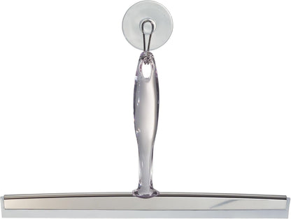 iDesign Zia Metal and Plastic Bathroom Squeegee for Shower, Glass Doors, Floors, Mirrors, with Suction Hook Holder , 12 Inches, Clear and Stainless Steel | Wall Hook Included