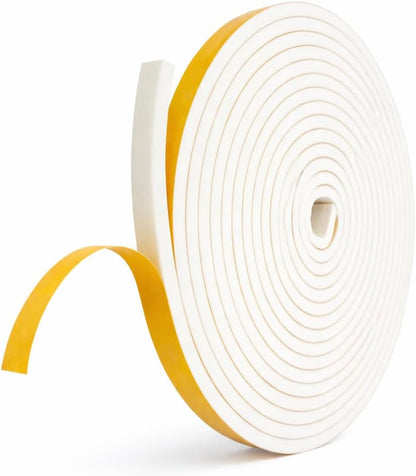 Weather Stripping Foam Tape, 17 Ft Door Seal Strip, EVA Material, High Density 1/4" Thick, No Residue Adhesive, Weatherproof Door Seal Strip for Sliding Door, Windows, White (3/8" Wide)