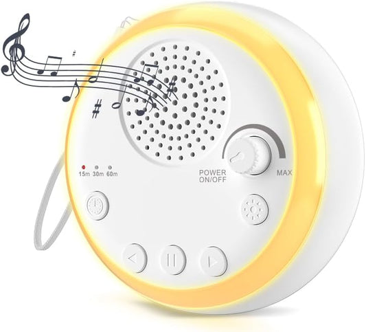 Portable White Noise Machine with 16 Soothing Sounds & 3 Color Night Light - Memory Function, 3 Timers, Adjustable Brightness for Adult, Home, Office, Travel