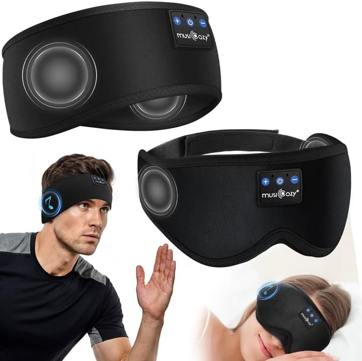 MUSICOZY 2 Pack Sleep Mask Headphones Headband Bluetooth Sleeping Eye Masks | Soft 3D Blackout Headphone for Side Sleepers,Wireless Eyemask Headbands Sport Earphones for Running, Workout, Travel