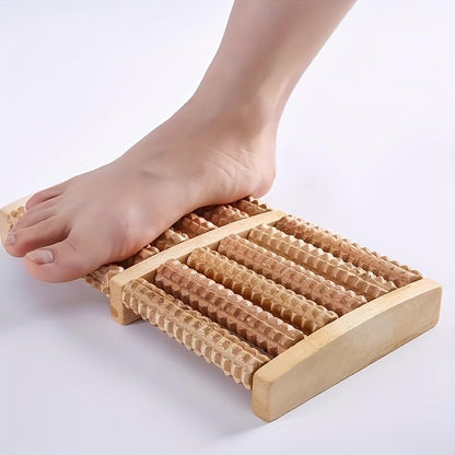 10.63 Inch * 4.72 Inch 5 Row Foot Massage Roller Wooden Dual Control Foot Massager for Home Use Suitable for All Seasons