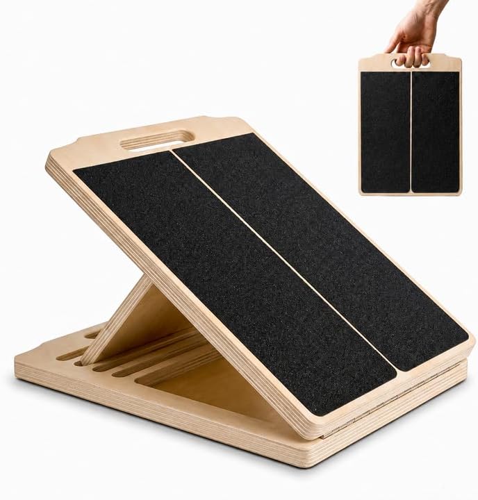Portable Wooden Slant Board for Calf Stretching Squats Calf Stretcher Pilates Physical Therapy Equipment Adjustable Incline Board for Knees Ankle Heel Feet Leg