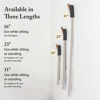 FootFitter 1.8mm Extra Thick Stainless Steel Long Shoe Horn Heavy‑Duty | Reinforced Stainless Steel Design with Leather Grip Handle for Powerful Heel Control, Extended Comfort & Daily Stability