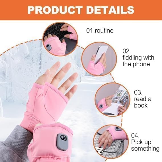 Rechargeable Heated Gloves for Women, Portable Heating Gloves with Digital Display, Upgraded Smart Thermostatic Electric Heated Fingerless Glove, Hand Warmer for Outdoor Work, Cycling, Skiing(Pink)