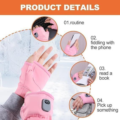 Rechargeable Heated Gloves for Women, Portable Heating Gloves with Digital Display, Upgraded Smart Thermostatic Electric Heated Fingerless Glove, Hand Warmer for Outdoor Work, Cycling, Skiing(Pink)