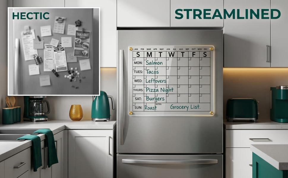 2 Pcs Metal-Adhering Chore Chart, Clear Acrylic Dry Erase Boards with 16 Markers, for Family Weekly Task Planning, Refrigerator, Kitchen Schedule, 11.8 x 7.9 in