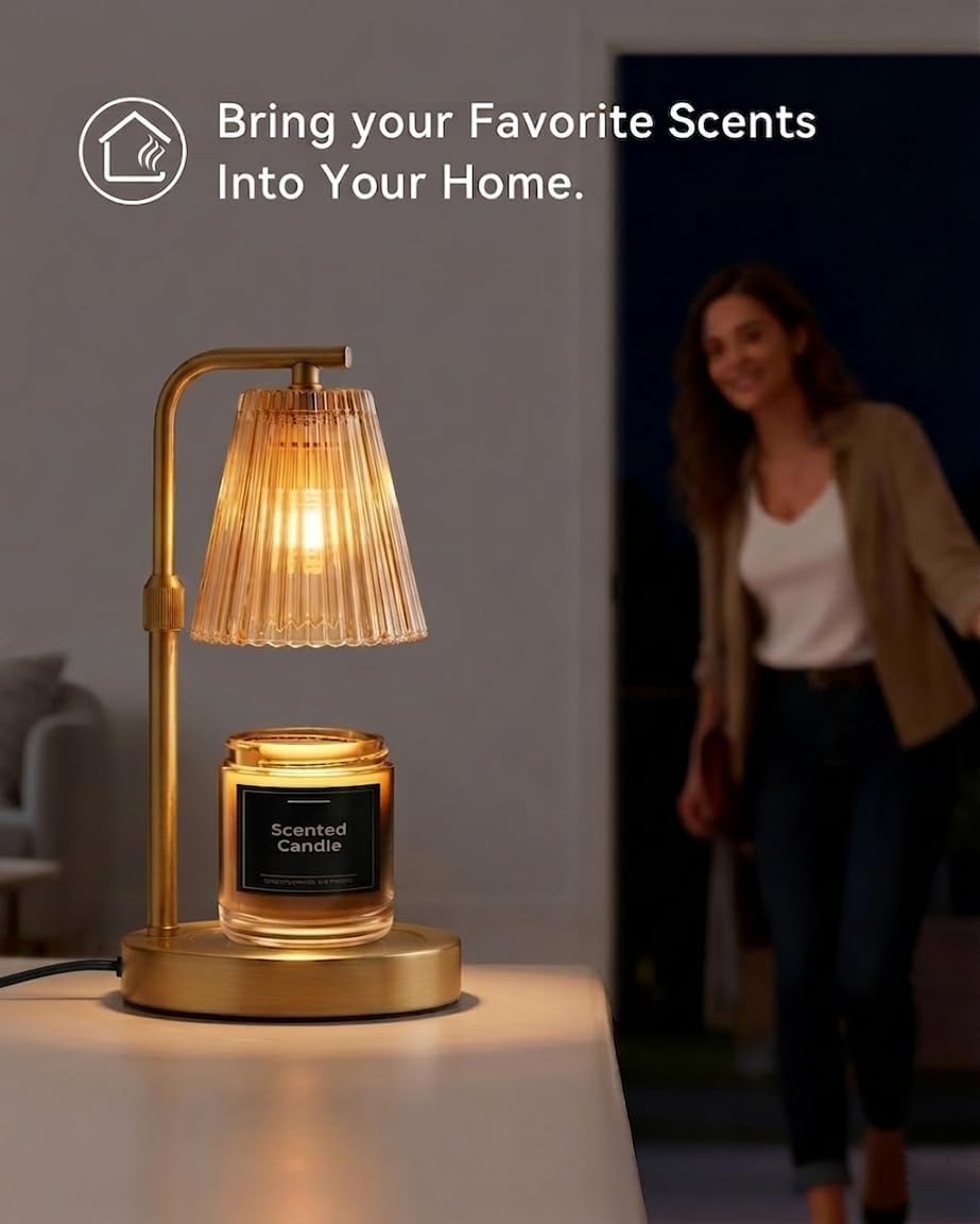 Candle Warmer Lamp with Timer Dimmable, Adjustable Height Black Candle Warmer for Jar Candles, Birthday Gifts for Women & Men, Office Decor, House Warming Gift, Wax Melt Warmer with 2 Bulbs