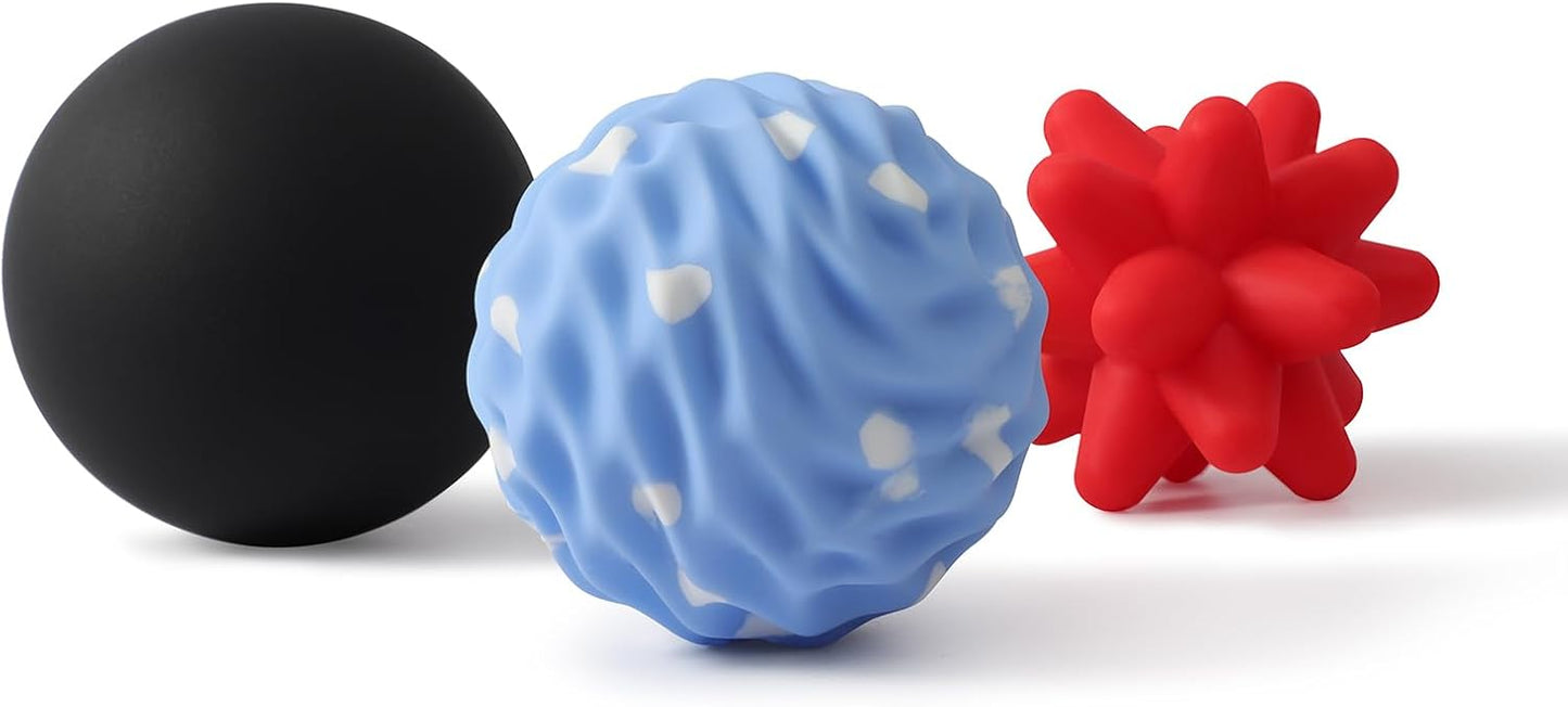 3-Piece Silicone Lacrosse Ball Set for Deep Tissue and Trigger Points - Smooth, Textured, and Spiky Massage Balls for Myofascial Release, Muscle Knots & Plantar Fasciitis