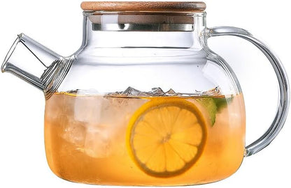 TMOST Glass Teapot with Spout Infuser 1600ml/54oz Glass Kettle Glass Pitcher Teapot for Loose Leaf Tea & Blooming Tea, Stovetop & Microwave Safe