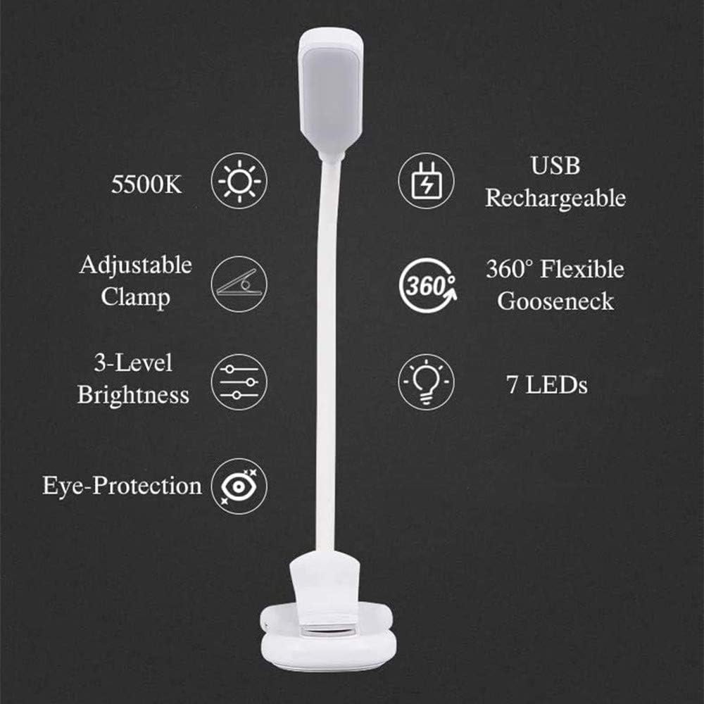 Rechargeable Book Light, Clip On Reading Light with Flexible Neck and Touch Button, Portable LED Reading Lamp for Bed, Night Reading, Travel, Study, Books and Magazines