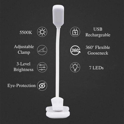 Rechargeable Book Light, Clip On Reading Light with Flexible Neck and Touch Button, Portable LED Reading Lamp for Bed, Night Reading, Travel, Study, Books and Magazines