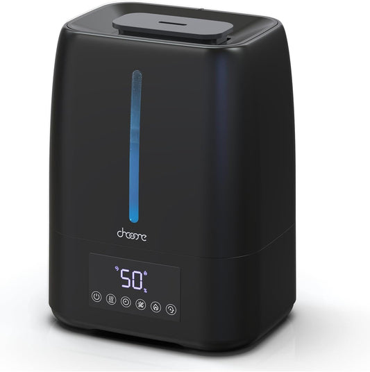 6L Top Fill Ultrasonic Humidifier - Cool and Warm Mist for Bedroom, Baby, Large Rooms & Plants, Smart Humidity Control, Aroma Diffuser, Night Light, 12H Timer, Quiet, Black